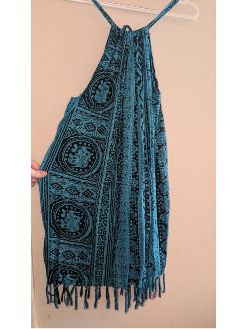 Teal & Black Patterned Halter Coverup, women's